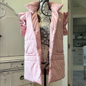 Pink Ruffled Women's Puffer Vest